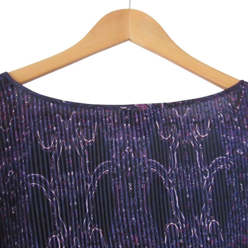 Catherines Affinity Chain Pleated Blouse 4X Purple Paisley Bell Sleeve Ribbed - Picture 8 of 12